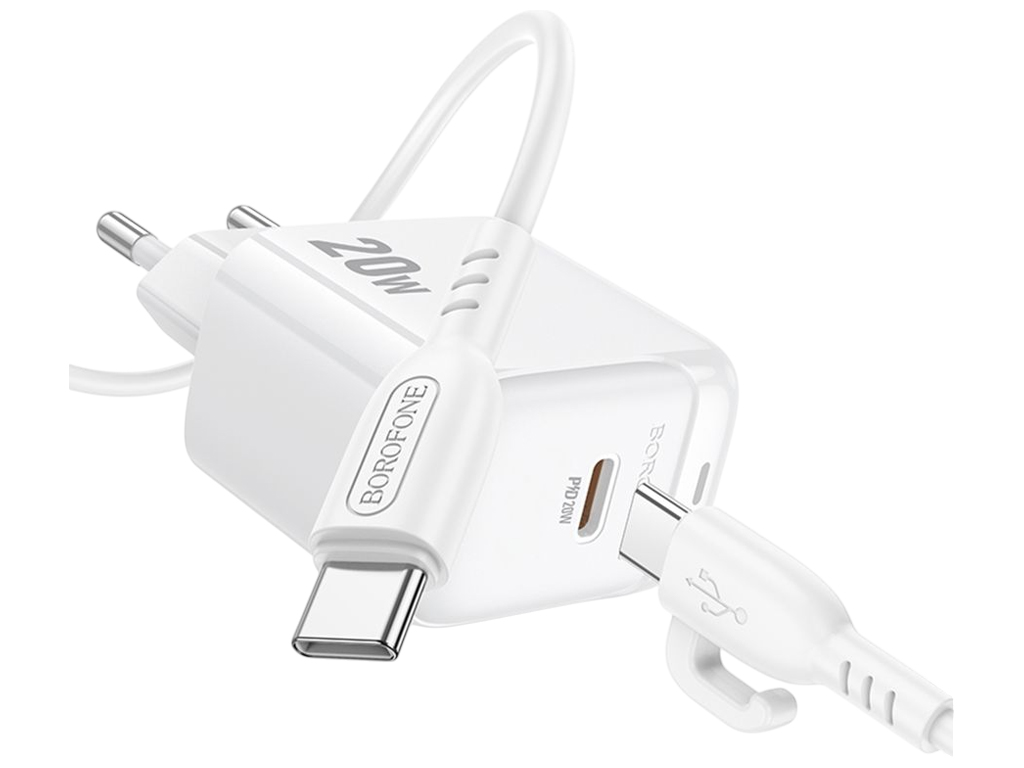 Зарядний пристрій Borofone BAS43A 1USB-C PD/QC 20W + кабель Type-C to Type-C, колір білий