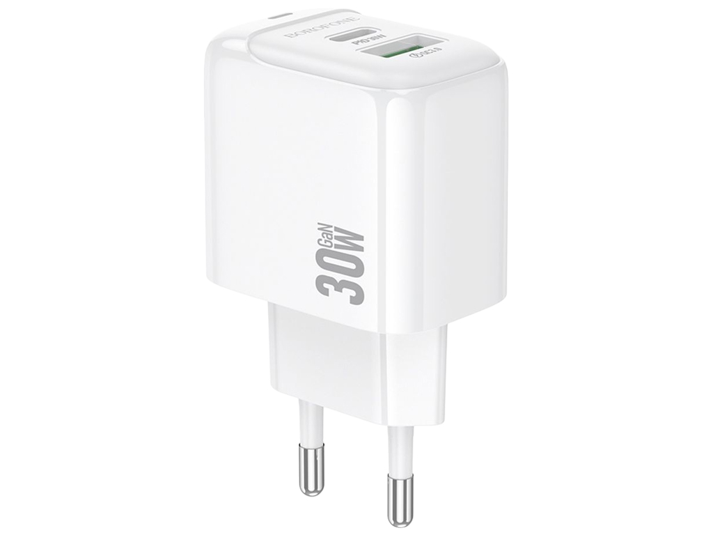 Зарядний пристрій Borofone BAS45A, 30Вт, 1USB-C+1USB, 76,4×44×29мм, колір білий