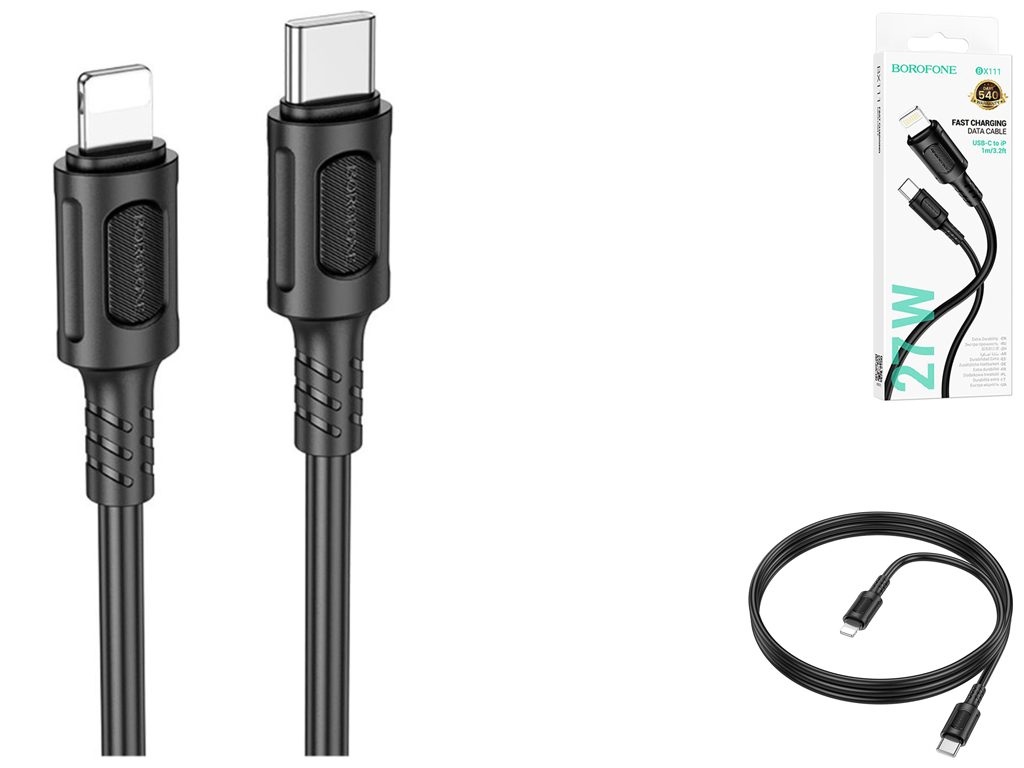 Кабель USB Borofone BX111 PD27W Type-C to Lightning Колір Чорний