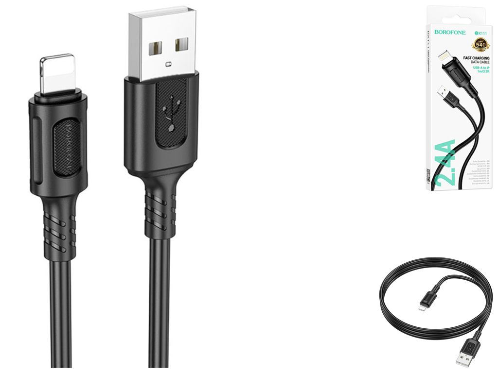 Кабель USB Borofone BX111 Lightning 2.4A Колір Чорний