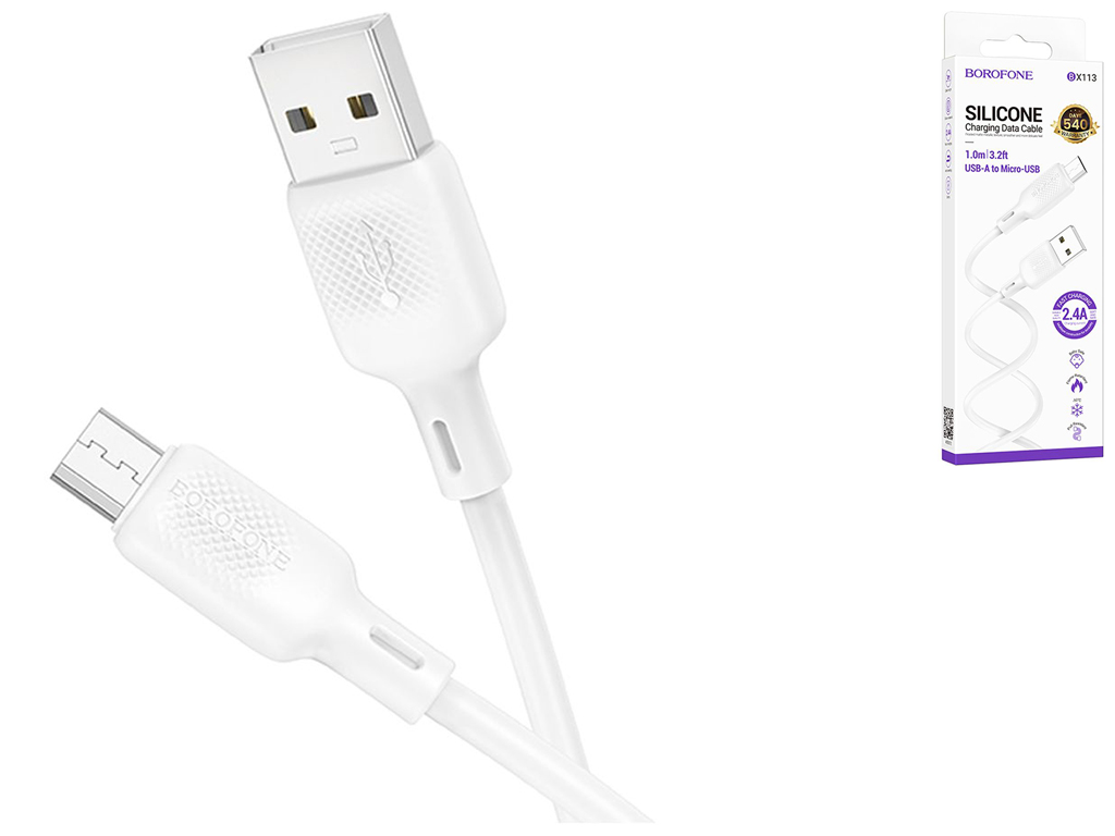 Кабель USB Borofone BX113 Silicone мicro 2.4A Колір Бiлий