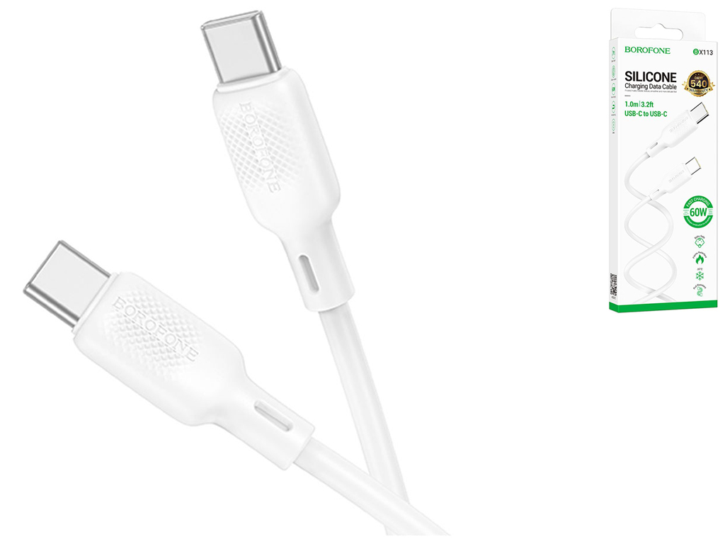 Кабель USB Borofone BX113 Silicone Type-C to Type-C 60W Колір Бiлий