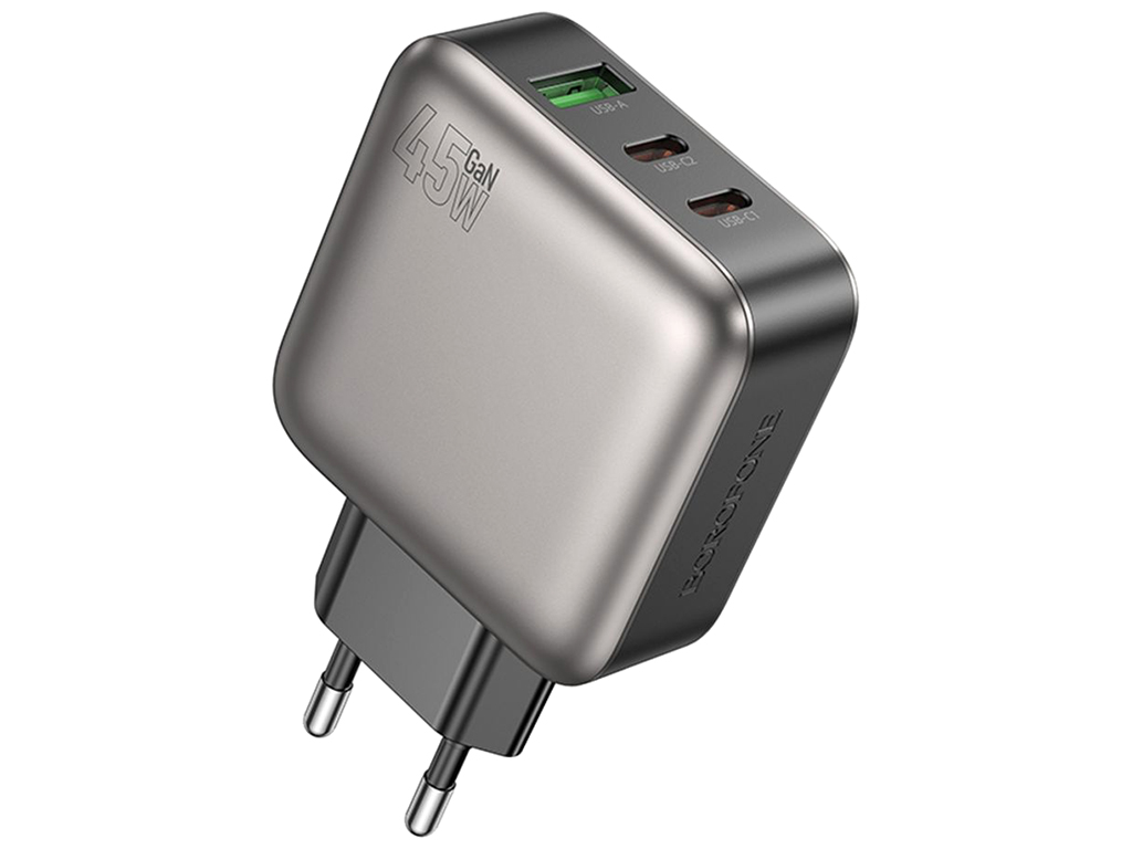 Сетевое зарядное устройство Borofone BAS56A 2USB-C/1USB QC/PD 45W GAN, цвет черный