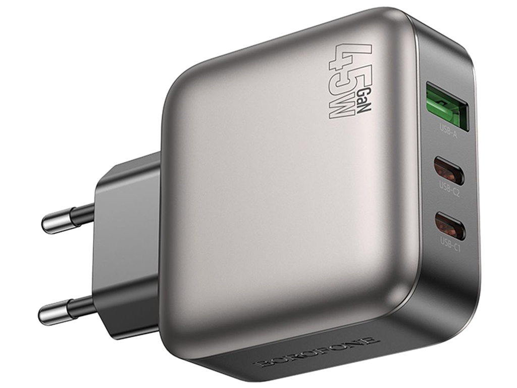 Сетевое зарядное устройство Borofone BAS56A 2USB-C/1USB QC/PD 45W GAN, цвет черный