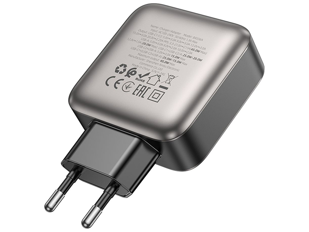 Сетевое зарядное устройство Borofone BAS56A 2USB-C/1USB QC/PD 45W GAN, цвет черный