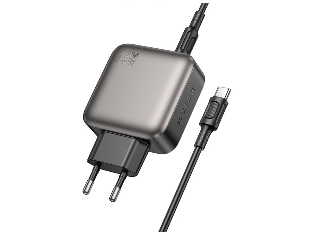 Мережевий зарядний пристрій Borofone BAS56A 2USB-C/1USB QC/PD 45W GAN+Type-C to Type-C, колір чорний