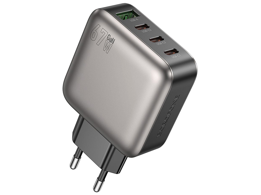 Мережевий зарядний пристрій Borofone BAS57A 3USB-C/1USB PD/QC 67W GAN, колір чорний