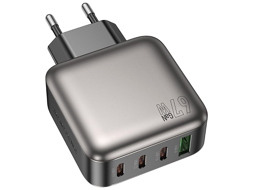 Мережевий зарядний пристрій Borofone BAS57A 3USB-C/1USB PD/QC 67W GAN, колір чорний