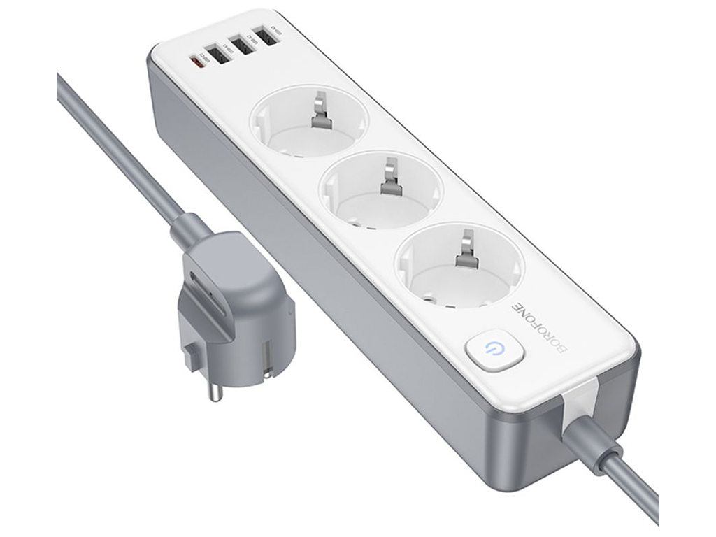 Мережевий Подовжувач Borofone BAC9 (PD20W/1C3A)(EU)(L=3M), колір бiлий