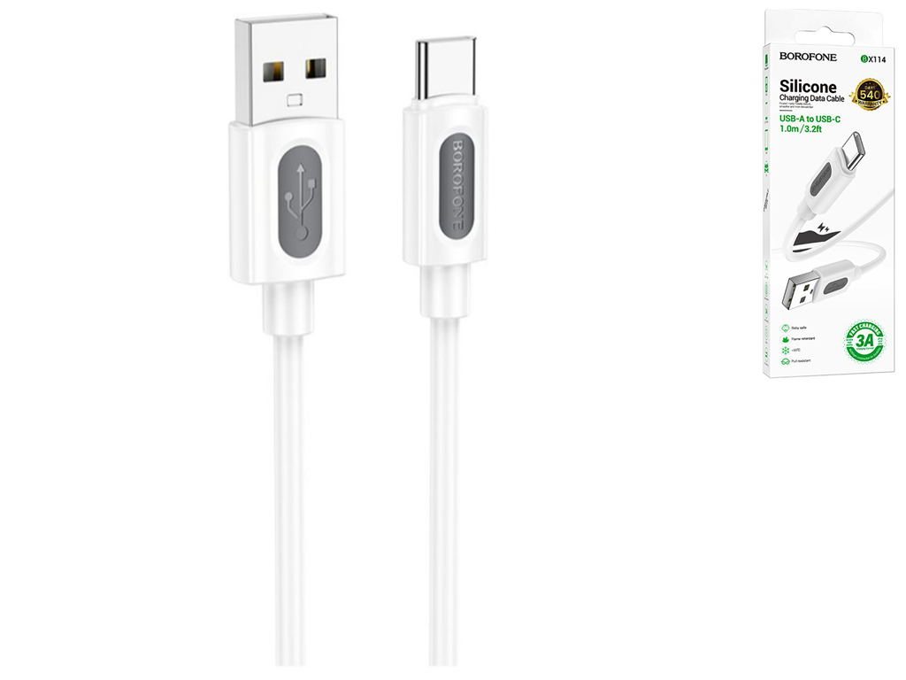 Кабель USB Borofone BX114 Silicone Type-C 3A, 1м, колір бiлий