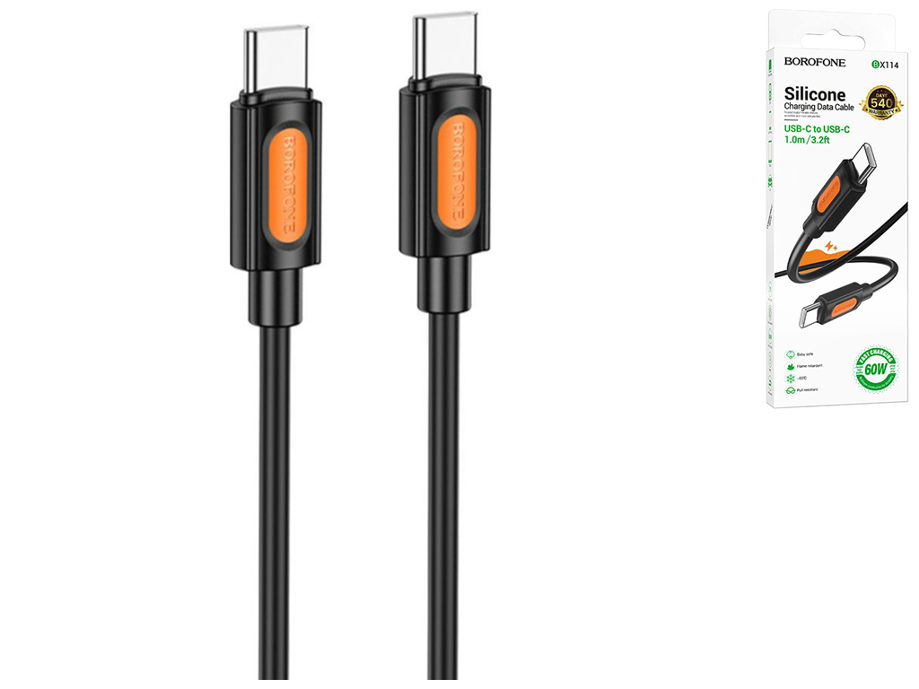 Кабель USB Borofone BX114 Silicone Type-C to Type-C 60W, 1м, цвет черный
