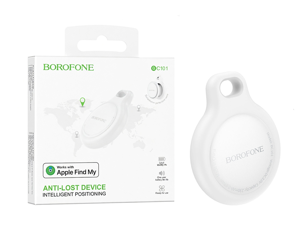 Брелок розумний Borofone BC101, Bluetooth, 230мАч, ABS пластик, 98×98×20мм, колір білий