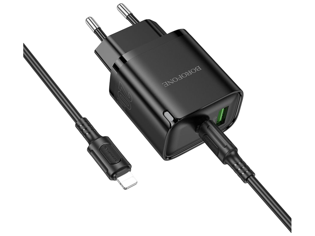Зарядний пристрій Borofone BA83A, 2USB, 20Вт, Type-C–Lightning, 150×100×45мм, чорний