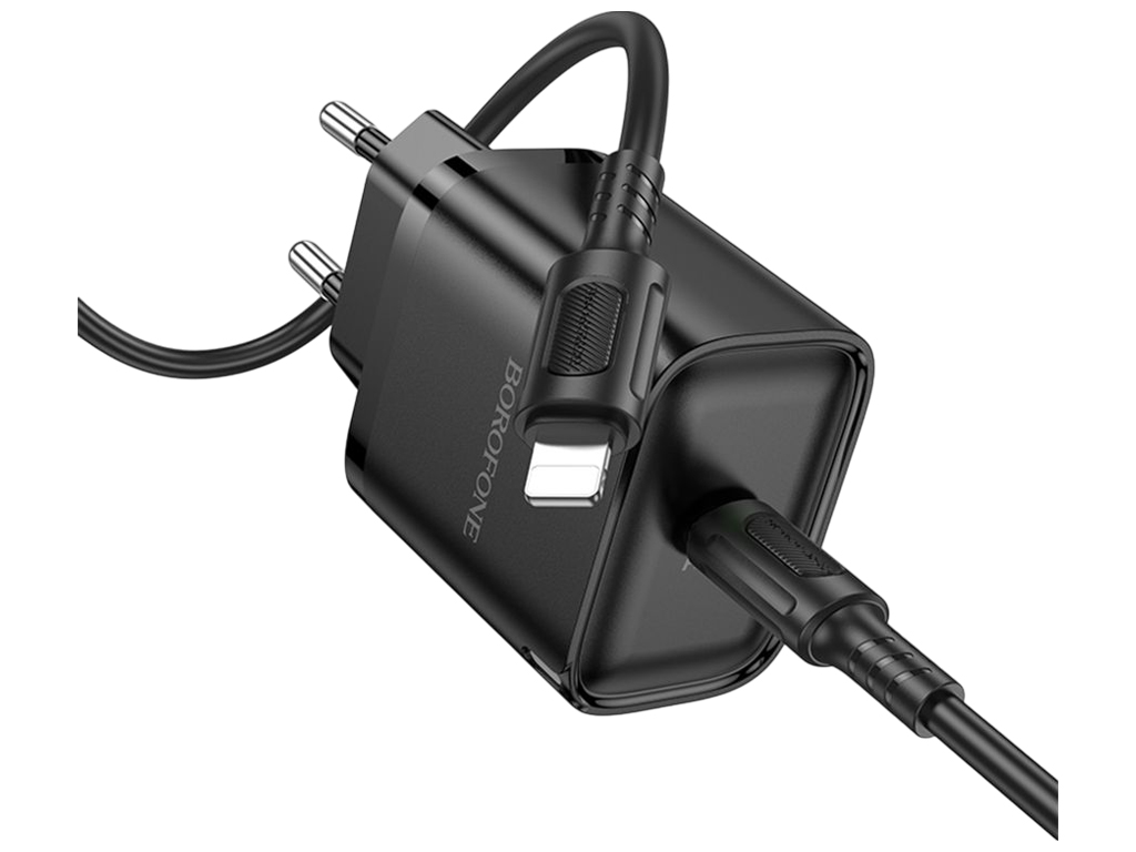Зарядний пристрій Borofone BA84A, 1USB-C, PD/QC 30W, Type-C-Lightning, 79×42×30мм, чорний