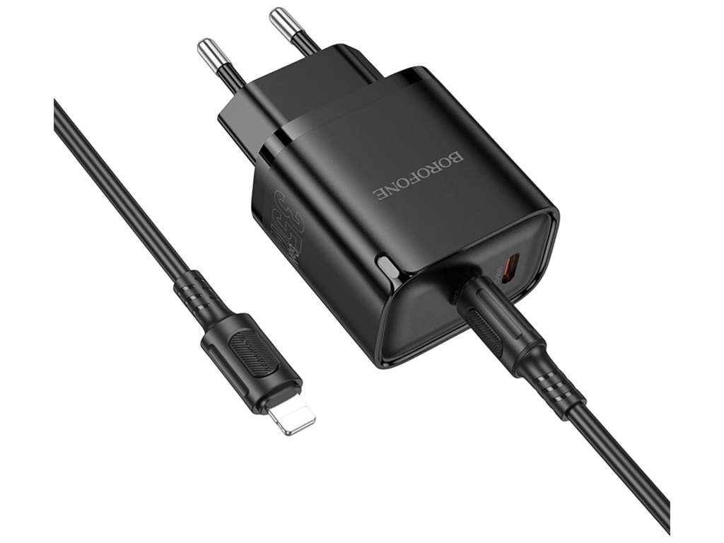 Сетевое зарядное устройство Borofone BA85A, 2×USB-C, 35Вт, QC/PD, Type-C to Lightning, цвет черный