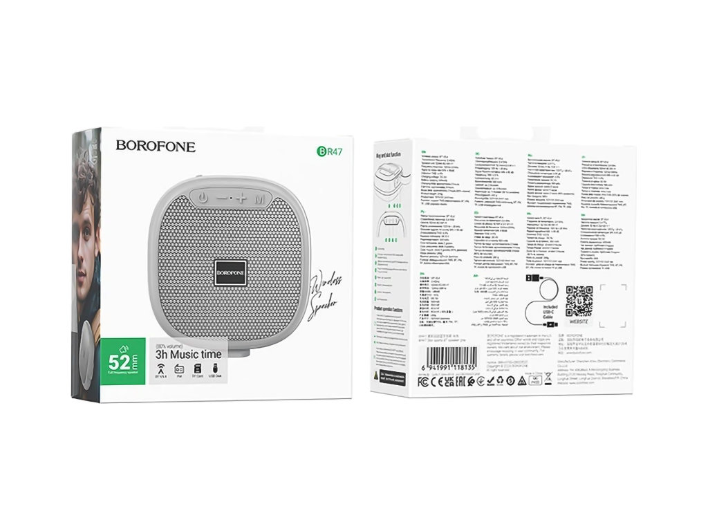 Колонка Borofone BR47, 5Вт, Bluetooth 5.4, 500mAh, Type-C, пластик, 107×102×41мм, цвет серый