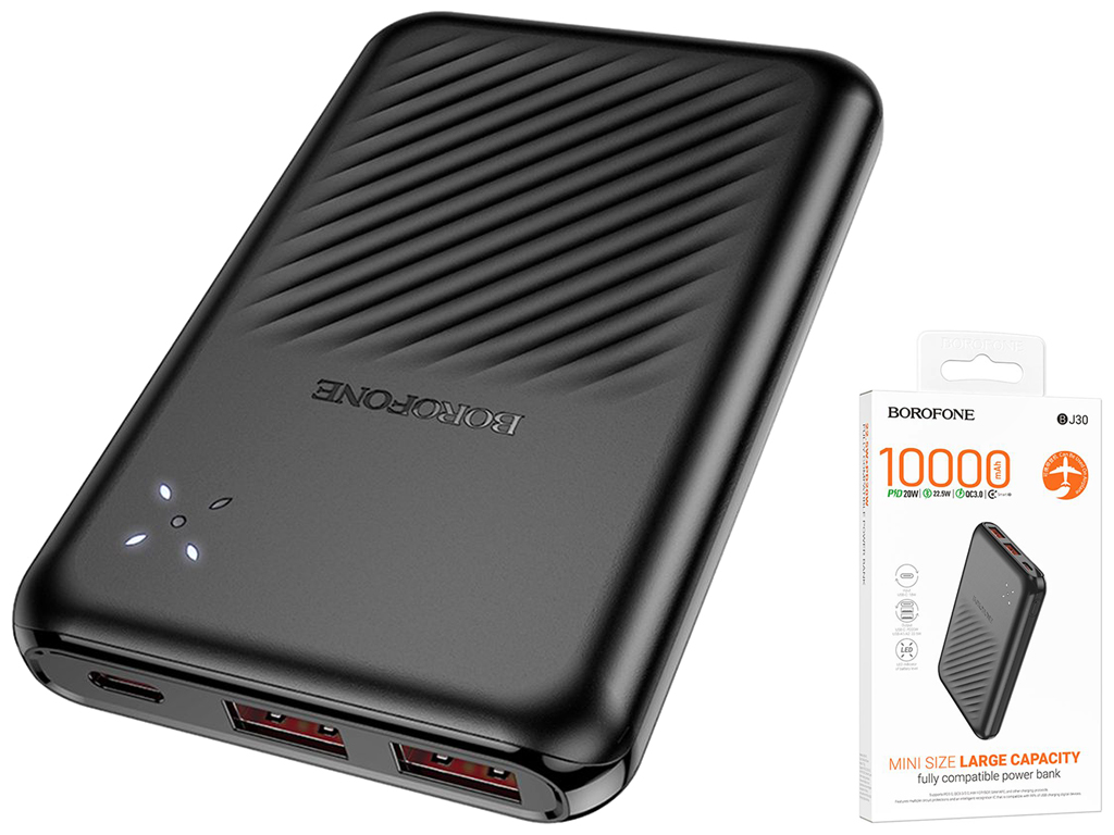 Універсальна мобільна батарея Power Bank Borofone BJ30 Starlight 22.5W+PD20W 10000mAh, колір чорний