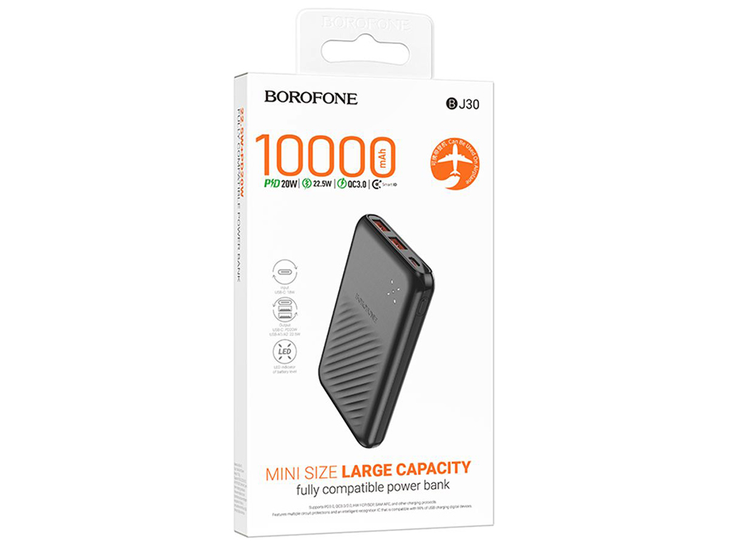 Універсальна мобільна батарея Power Bank Borofone BJ30 Starlight 22.5W+PD20W 10000mAh, колір чорний
