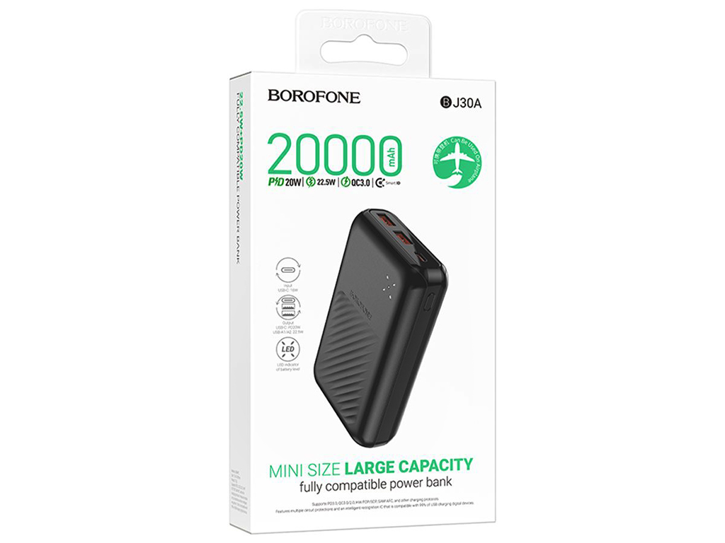 Універсальна мобільна батарея Power Bank Borofone BJ30A Starlight, 20000mAh, колір чорний