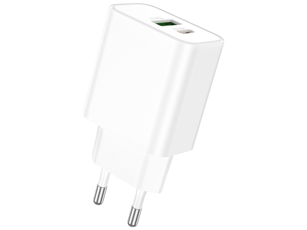 Зарядний пристрій Borofone BA88A, 1USB-C/1USB, PD/QC 3.0, 20W, ABS пластик, колір білий