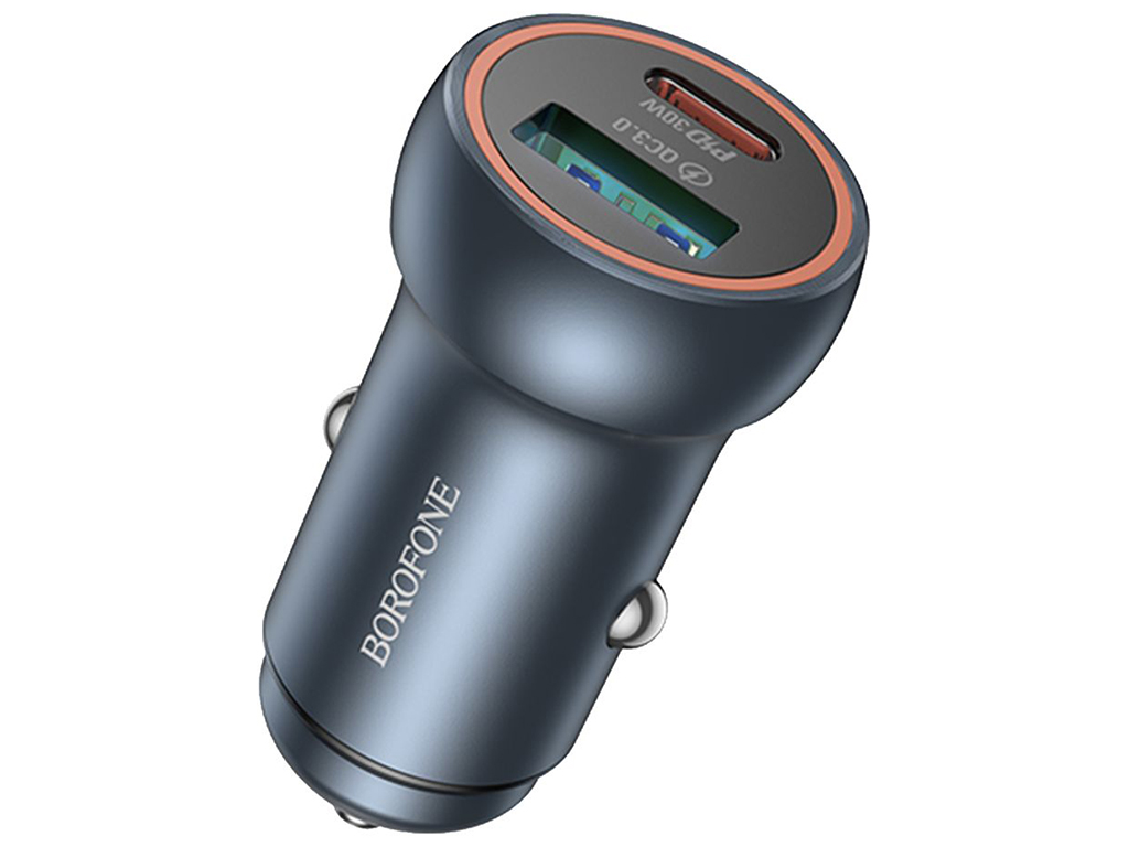Автомобільний Зарядний Пристрій Borofone BZ32A 1USB/1USB-C QC/PD30W Колір Сiрий