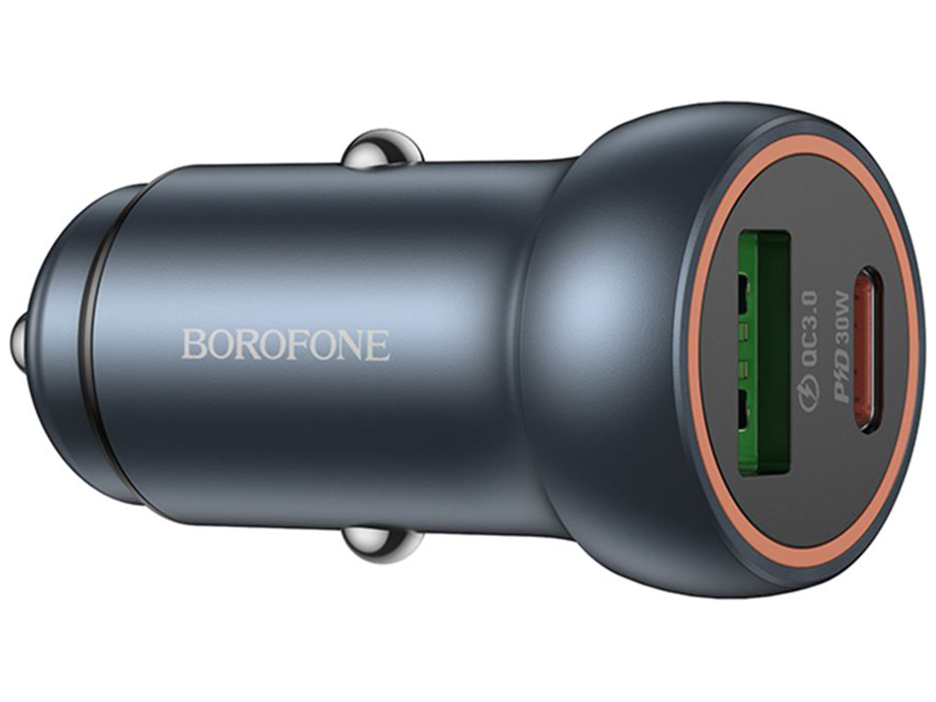 Автомобільний Зарядний Пристрій Borofone BZ32A 1USB/1USB-C QC/PD30W Колір Сiрий