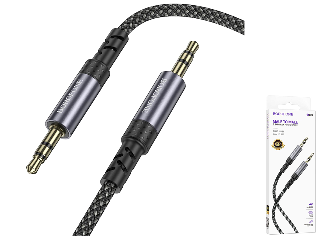 Кабель Aux Borofone BL24, 1м, цвет серый