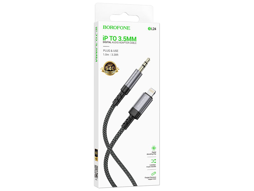 Кабель Aux Borofone BL24 Lightning, 1м, цвет серый