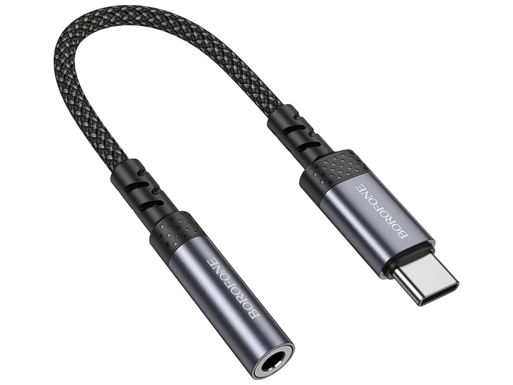 Перехідник Borofone BV24, Type-C to AUX 3,5мм, 15см, алюмінієвий корпус, 143×90×23мм, колір сірий