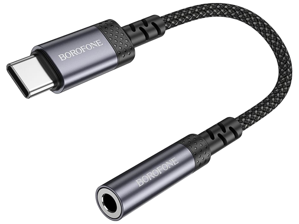 Перехідник Borofone BV24, Type-C to AUX 3,5мм, 15см, алюмінієвий корпус, 143×90×23мм, колір сірий
