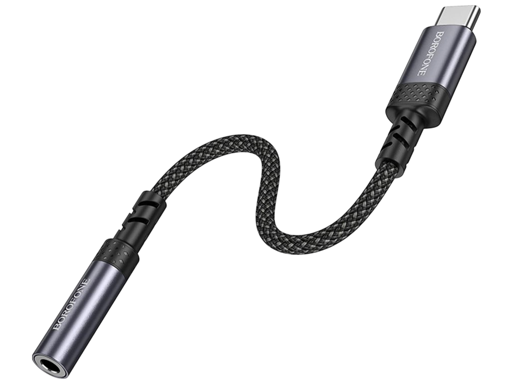 Перехідник Borofone BV24, Type-C to AUX 3,5мм, 15см, алюмінієвий корпус, 143×90×23мм, колір сірий