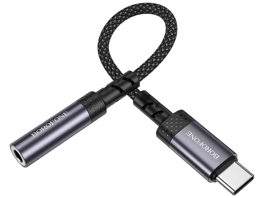 Перехідник Borofone BV24, Type-C to AUX 3,5мм, 15см, алюмінієвий корпус, 143×90×23мм, колір сірий