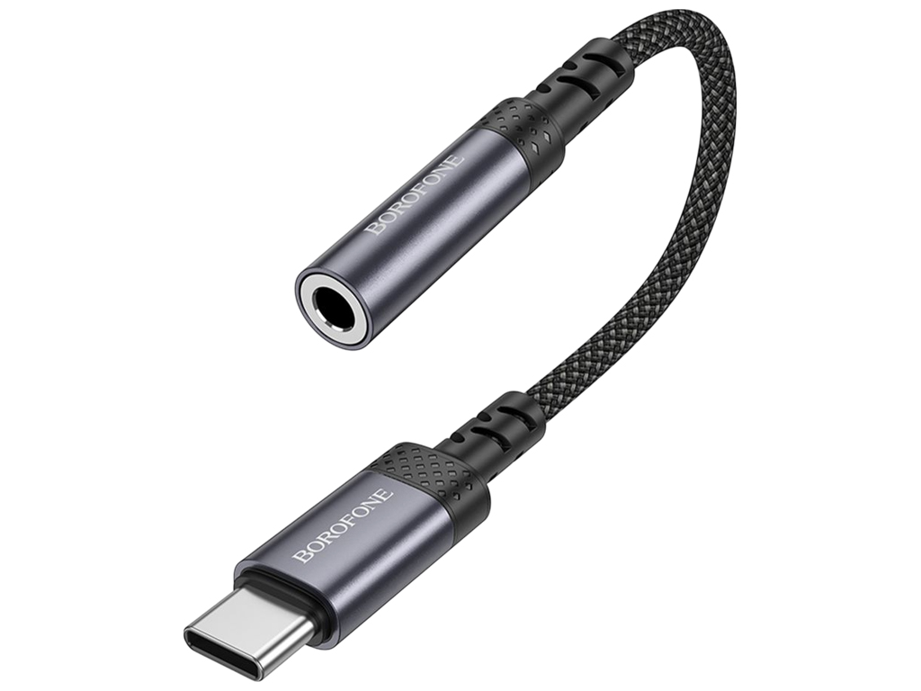 Перехідник Borofone BV24, Type-C to AUX 3,5мм, 15см, алюмінієвий корпус, 143×90×23мм, колір сірий