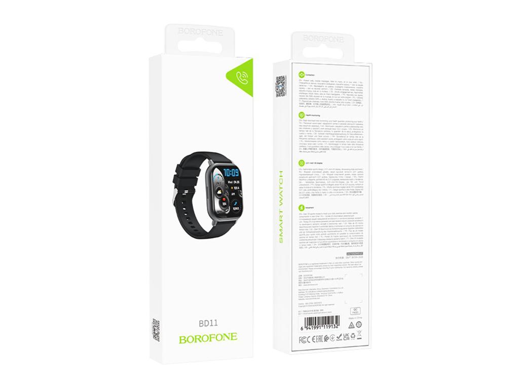 Смарт годинник Borofone BD11, TFT дисплей 2.01 дюйма, Bluetooth 5.0, підтримка дзвінків, колір чорни