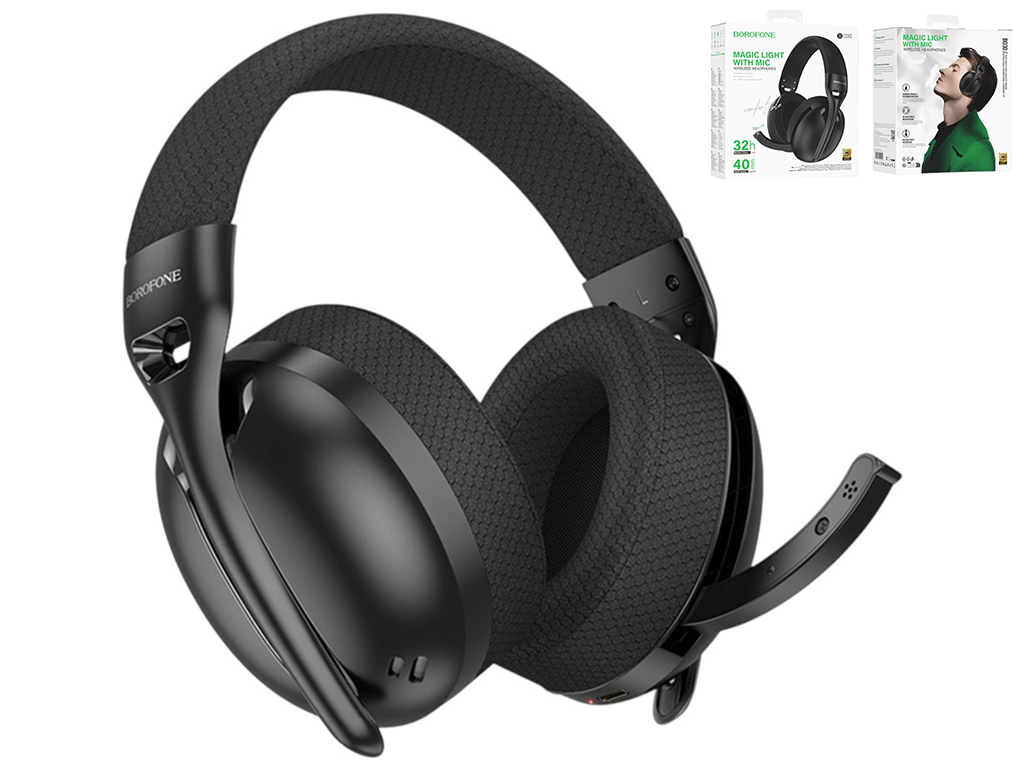 Ігрові навушники Borofone BO30 Magic light (Bluetooth, Type-C to 3.5 wired), чорний