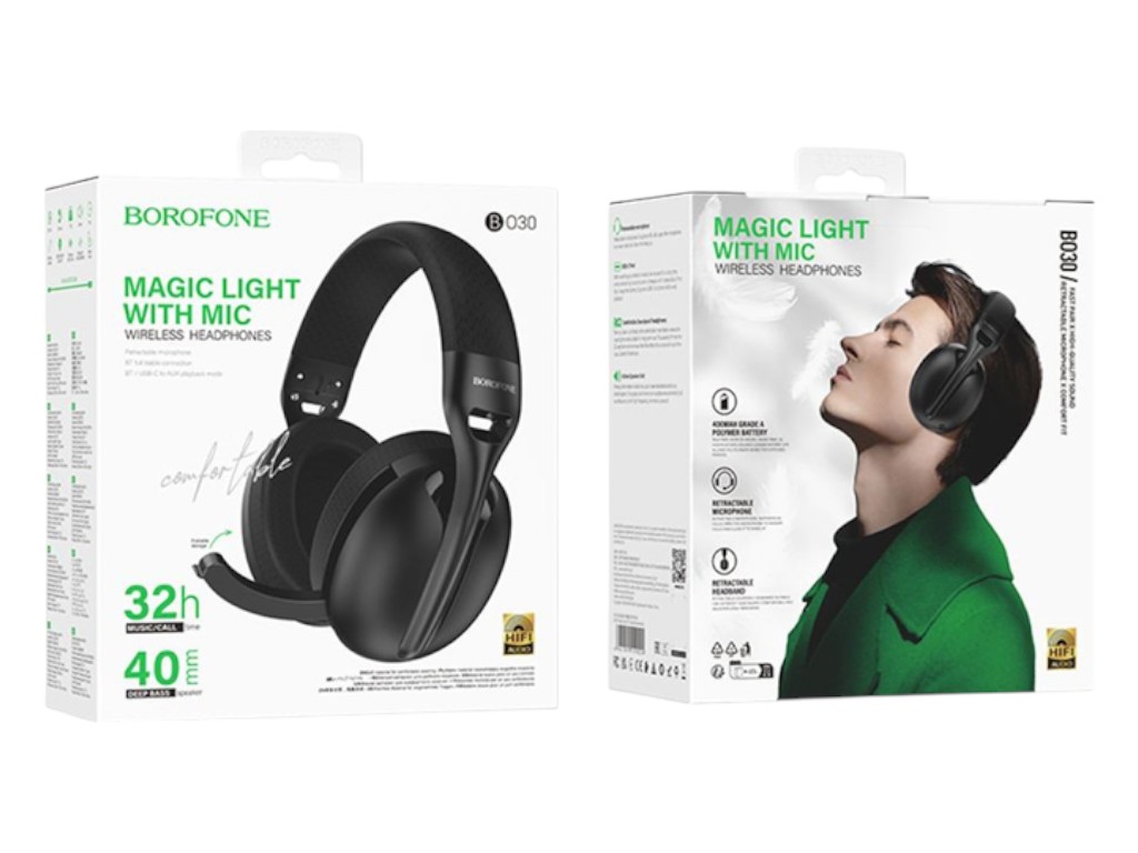 Ігрові навушники Borofone BO30 Magic light (Bluetooth, Type-C to 3.5 wired), чорний