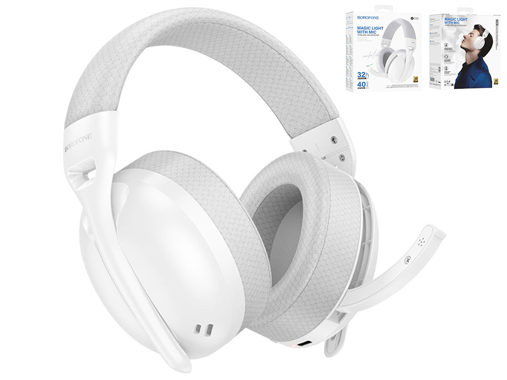 Игровые наушники Borofone BO30 Magic light (Bluetooth, Type-C to 3.5 wired), белый