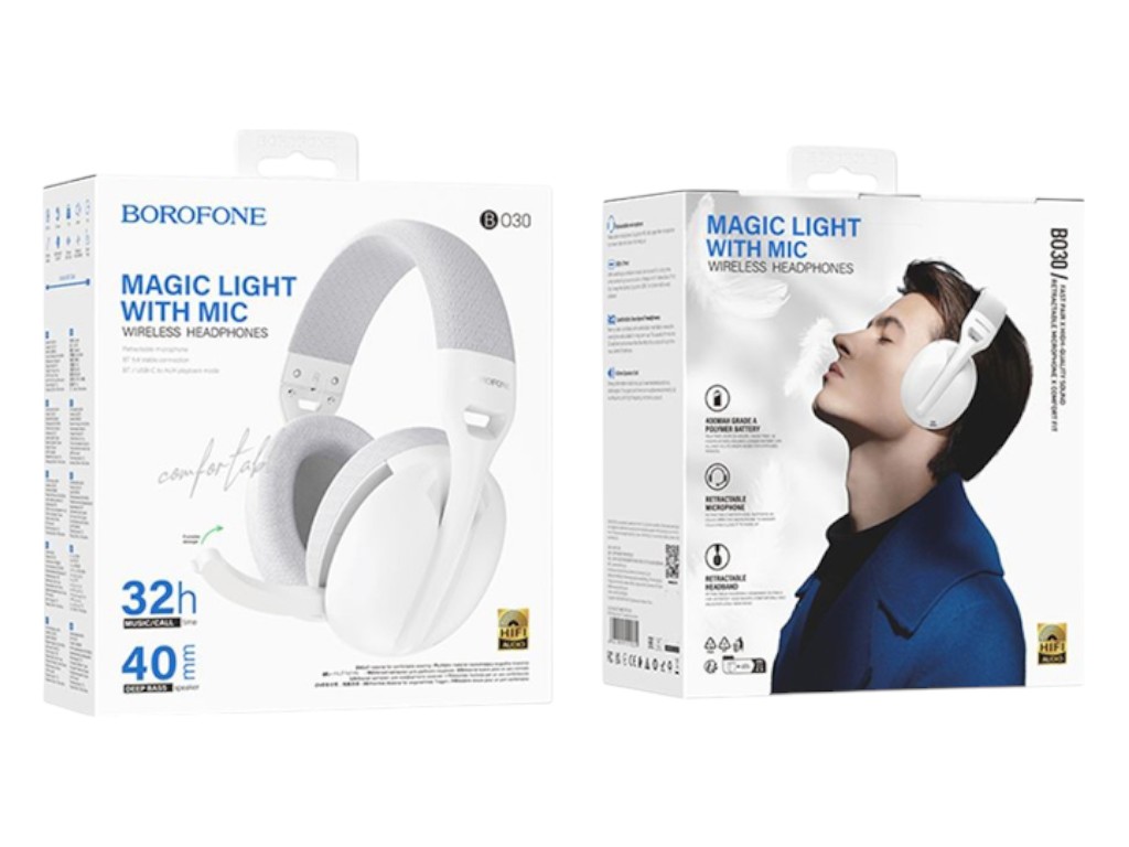 Игровые наушники Borofone BO30 Magic light (Bluetooth, Type-C to 3.5 wired), белый