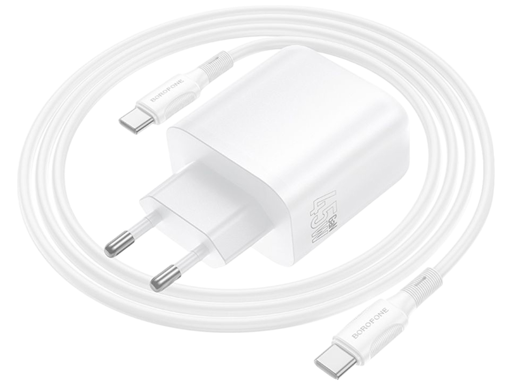 Зарядний пристрій Borofone BA90A 2USB-C PD/QC 45W + Type-C to Type-C, колір білий