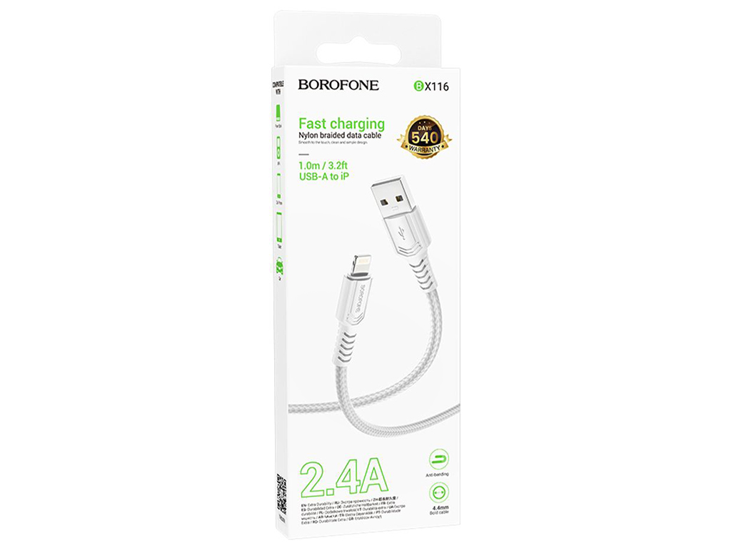 Кабель USB Borofone BX116 Lightning 2.4A, 1м, цвет белый