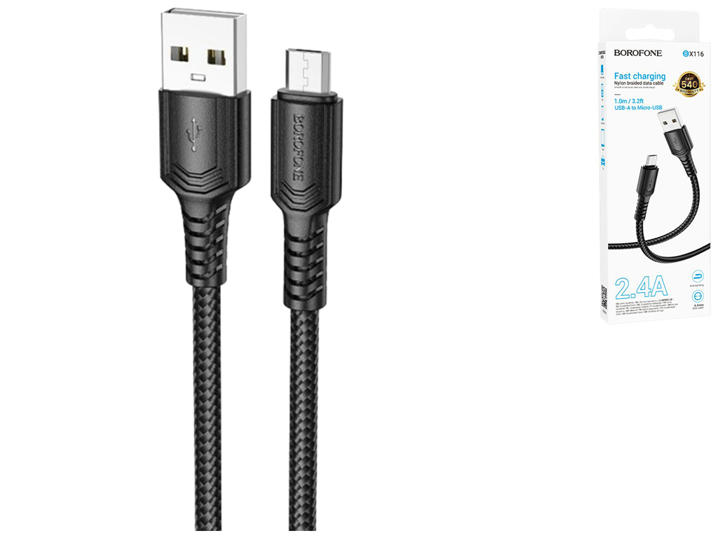 Кабель USB Borofone BX116 Micro 2.4A, 1м, колір чорний