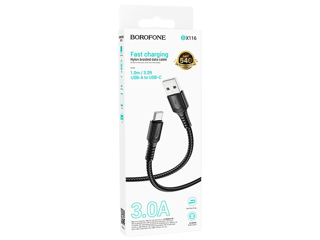 Кабель USB Borofone BX116 Type-C 3A, 1м, колір чорний