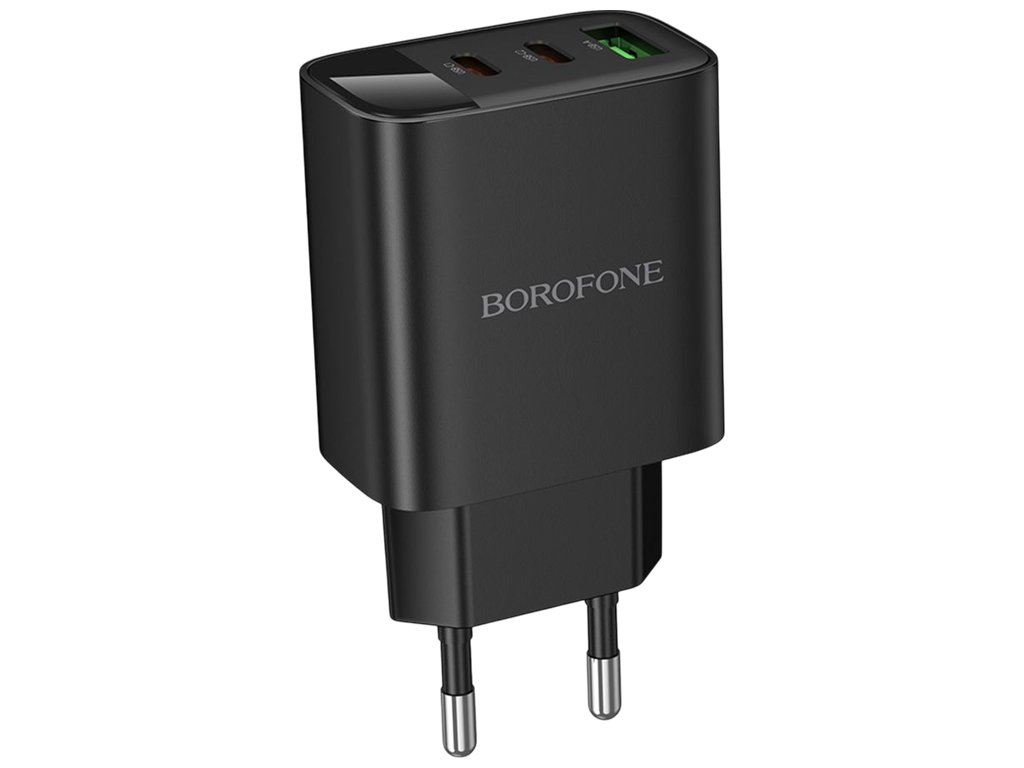 Зарядний пристрій Borofone BA98A, 2×USB-C+USB, PD/QC 30W, Led-дисплей, 83×45×28мм, чорний