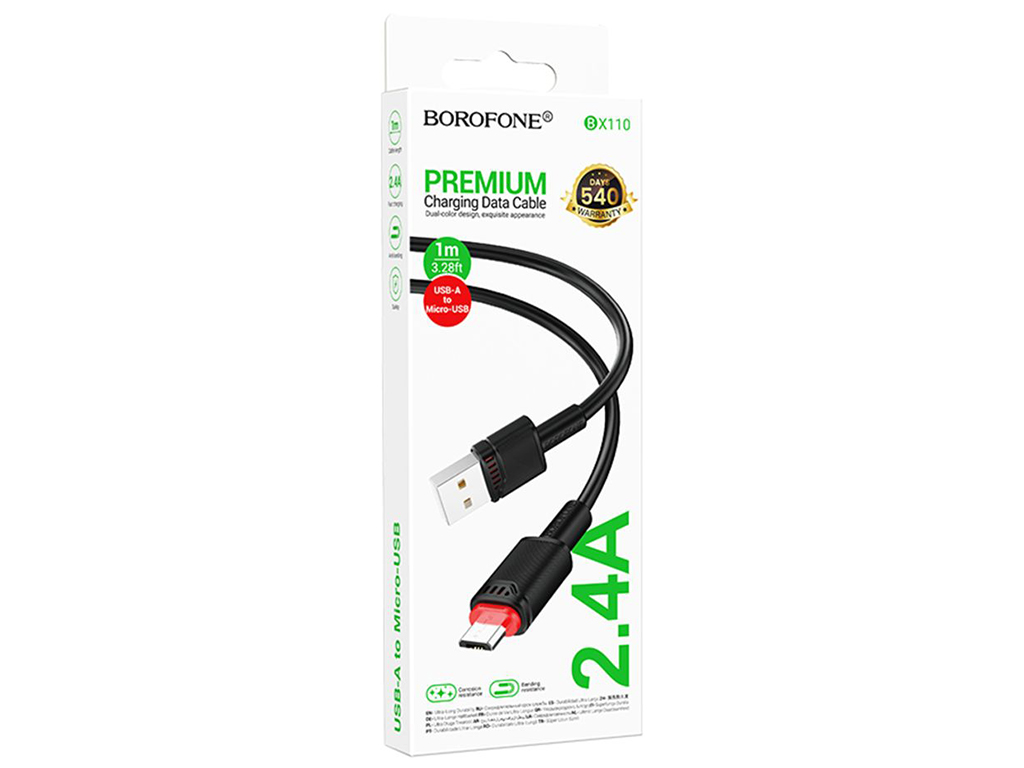 Кабель USB Borofone BX110 Micro 2.4A, 1м, цвет черный