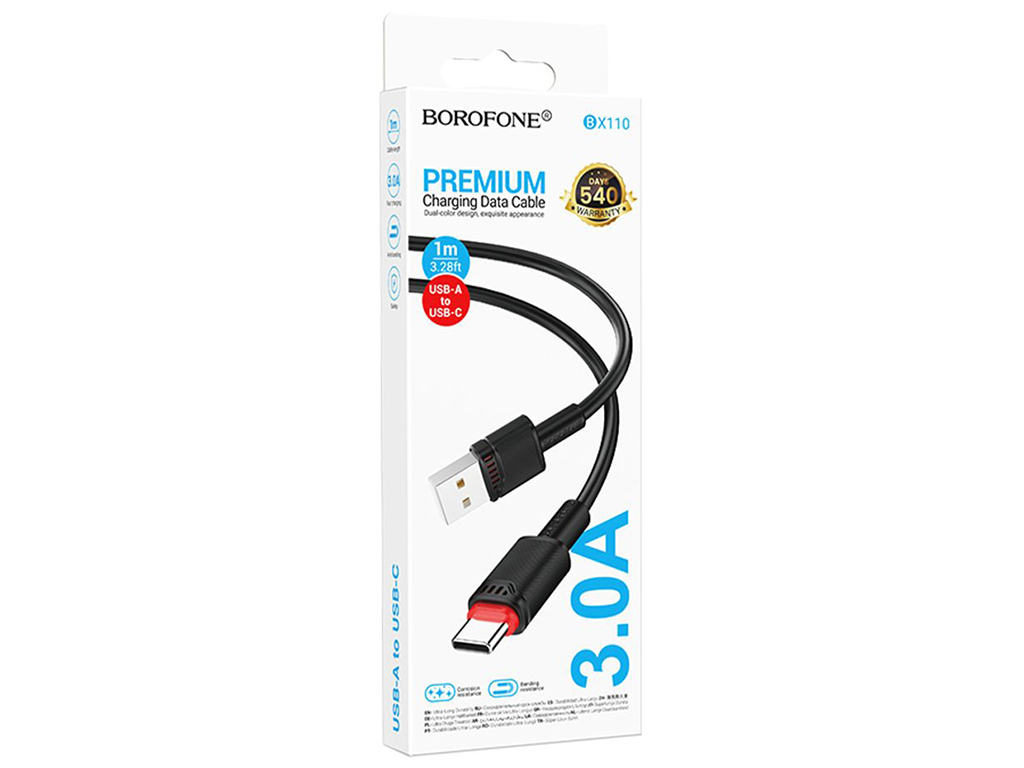 Кабель USB Borofone BX110 Type-C 3A, 1м, цвет черный