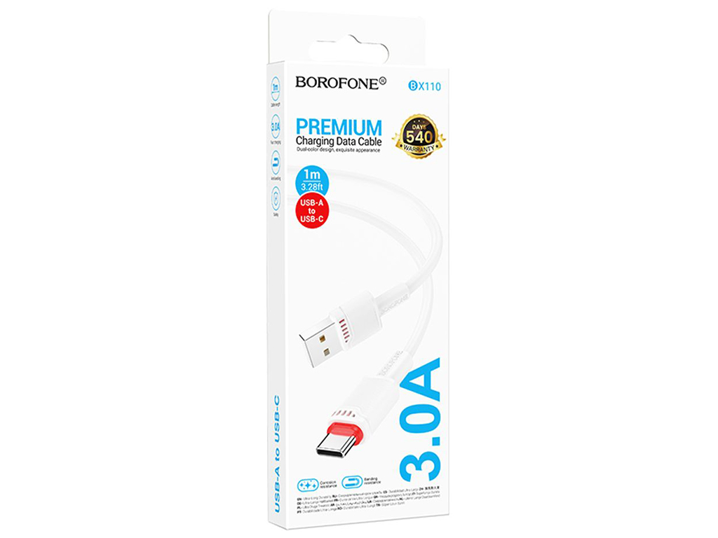 Кабель USB Borofone BX110 Type-C 3A, 1м, цвет белый
