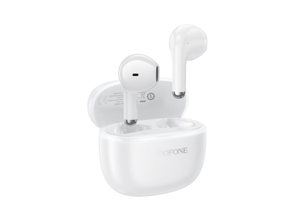 Блютуз стерео гарнитура Borofone FQ11, bluetooth 5.4, сенсор, кейс 300mAh, type‑c, цвет белый