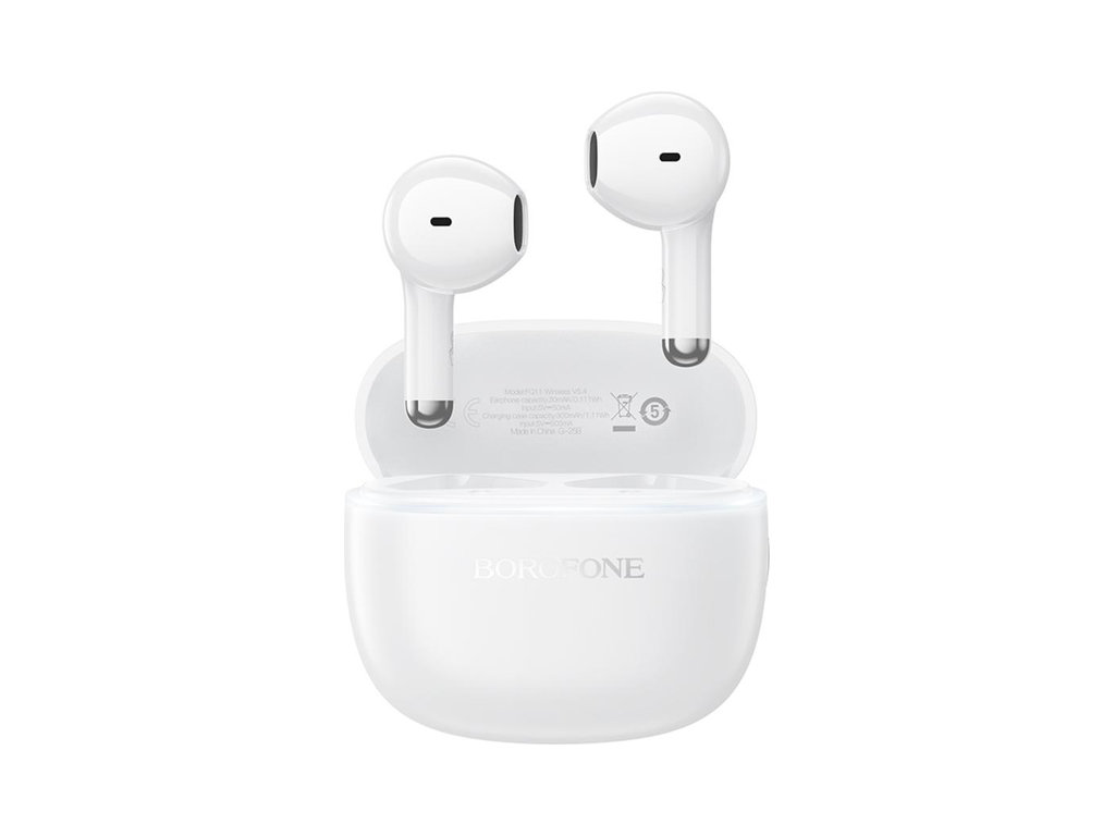 Блютуз стерео гарнитура Borofone FQ11, bluetooth 5.4, сенсор, кейс 300mAh, type‑c, цвет белый