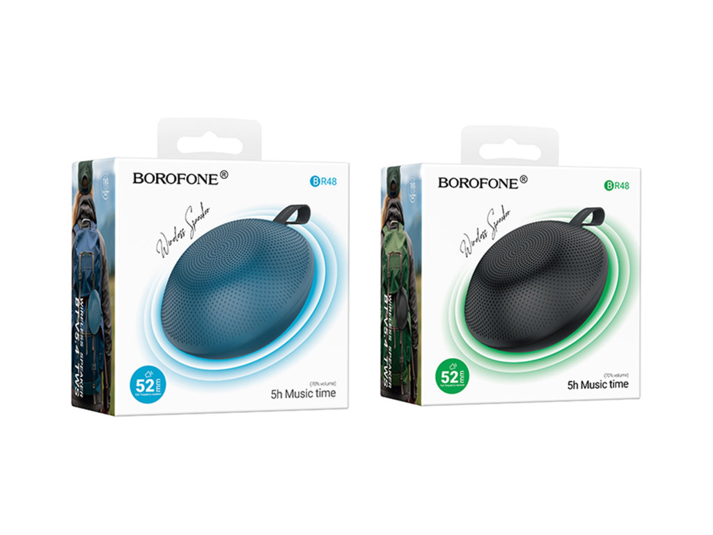 Колонка Borofone BR48, 5Вт, Bluetooth 5.4, 1200mAh, Type-C, пластик, 105×105×55мм, цвет черный