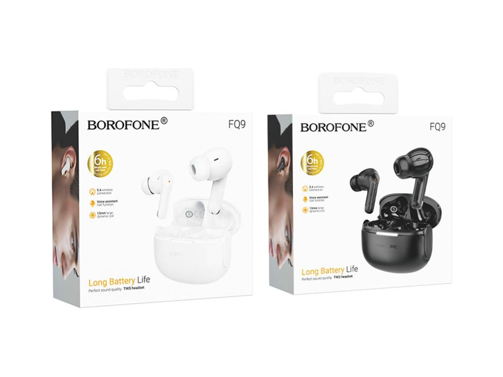 Блютуз стерео гарнитура Borofone FQ9, bluetooth 5.4, сенсор, кейс 300mAh, type‑c, цвет белый